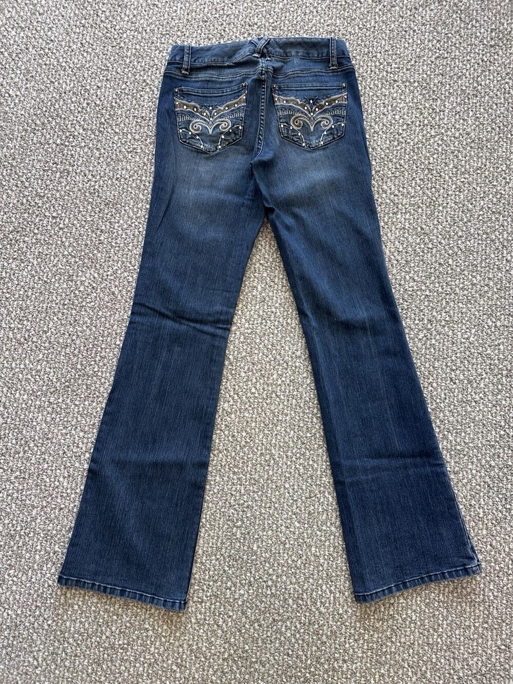CACHE Women’s Y2K Embellished Bootcut Jeans-Dark-Rhinestone Western SIZE 4